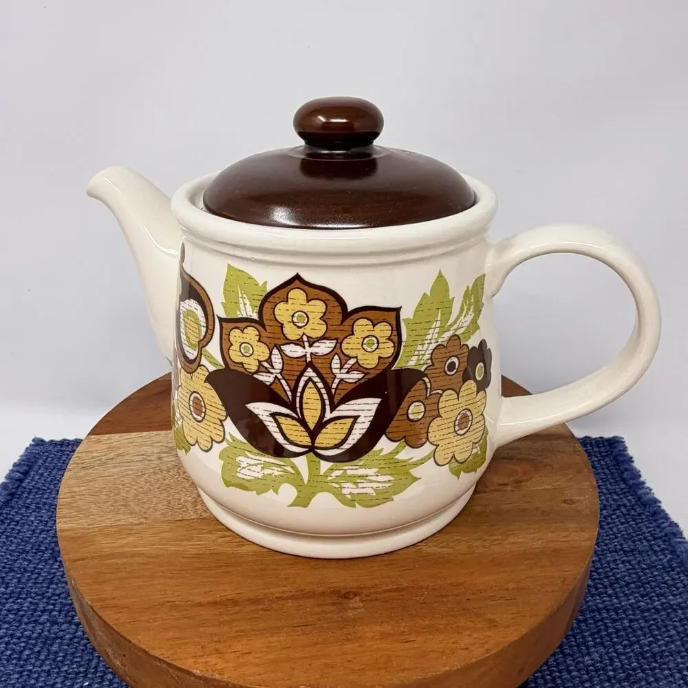 MidCentury Sadler Vintage Stoneware Pottery Floral Tea Pot Teapot England Coffee